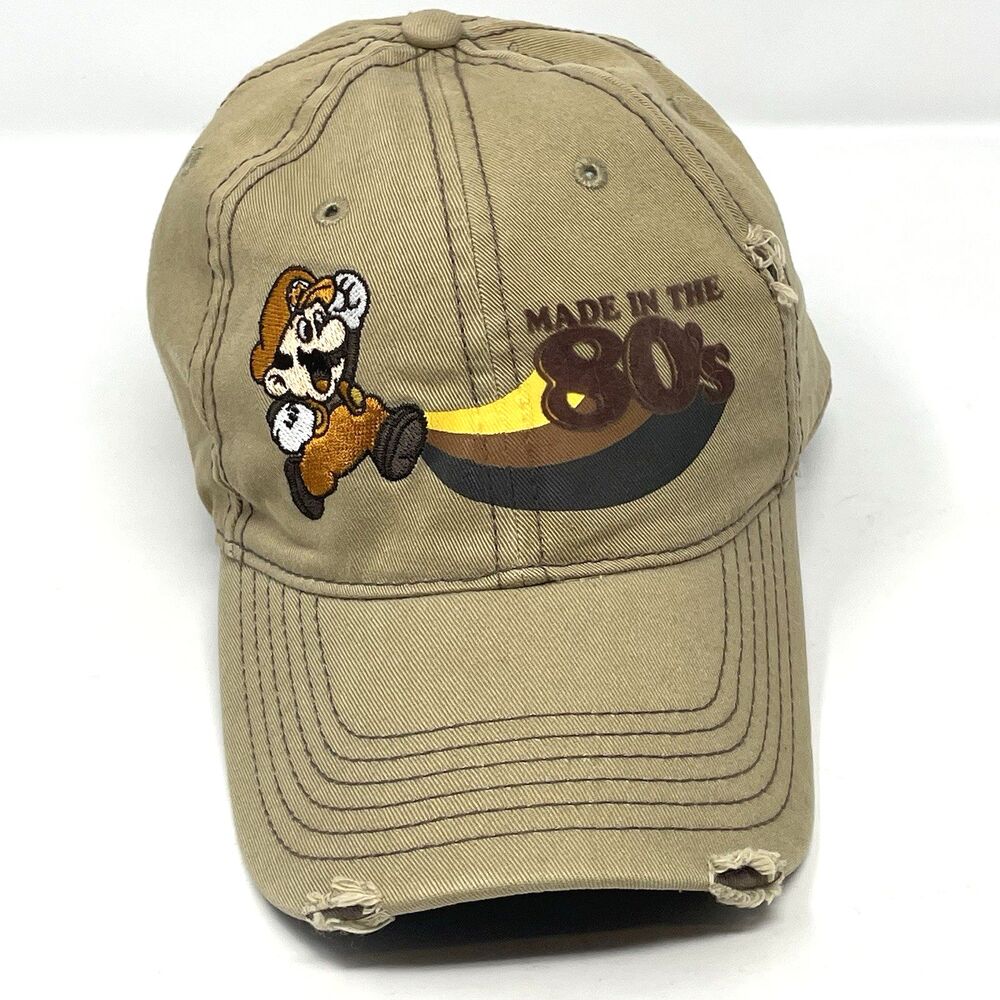 Super Mario Made In The 80s Hat Khaki Adjustable Cap Distressed Retro Nintendo